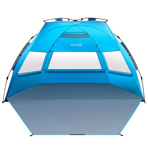 OutdoorMaster Beach Tent Sun Shelter for 3-4 Person, Pop Up Beach Tent Easy Setup with Sandbags, Portable Sun Shade Canopy with Carrying Bag for Beach & Outdoor, UPF50+ UV Protection, Family Size