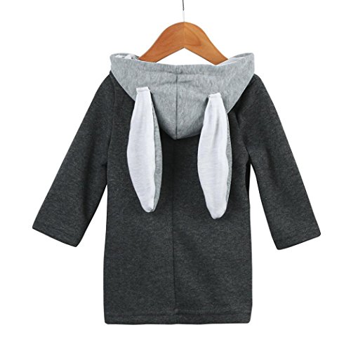 Tenworld Toddler Baby Autumn Winter Outwear Hooded Jacket Coat with Rabbit Ears (6T, Gray)