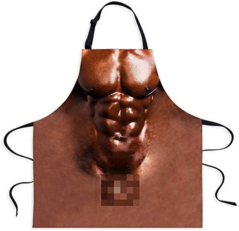 WHEREISART Print Muscle Apron Cool Kitchen Apron Adjustable Neck for Men Cooking BBQ Baking Bronze