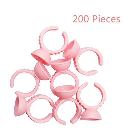 200 Pack Disposable Glue Ring Cups Eyelash Extension Tools Plastic Nail Art Tattoo Adhesive Pigment Holders, Pink, Small Size - Thumbnail 6