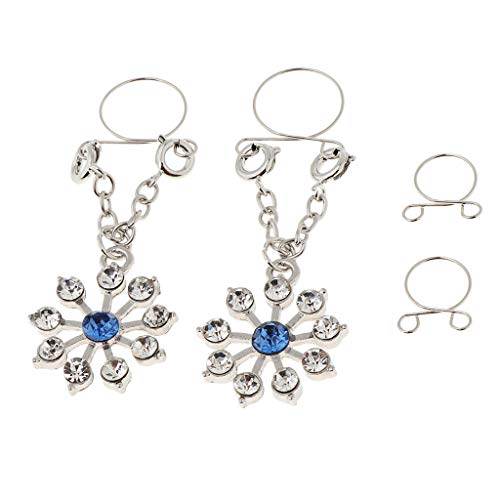 Fityle 2Pcs Non Pierced Nipple Ring Crystal Flower Pendant Rings Women Body Jewelry - Blue