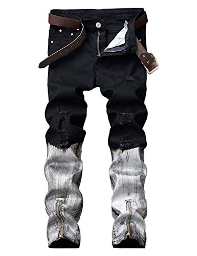 Dsdz men s punk style ripped slim fit paint jeans with bottom zip…