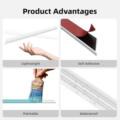 JSIWOTH 6 Frames Self Adhesive Wall Moulding Kit, Pre Cut Wall Panels for Interior Wall Decoration, DIY Frame Style Mouldings for Living Room, Bedroom, Hallway, Accent Wall, White