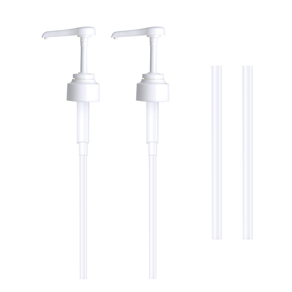 Houdao 2pcs Reusable Pump Dispenser Plastic Snap-on Oyster Sauce Pressure Nozzle Pump Bottles Replacement 38cm for 5 Litre Containers for Kitchen Seasoning Liquid,Bathroom Liquid Soap Lotion (White)