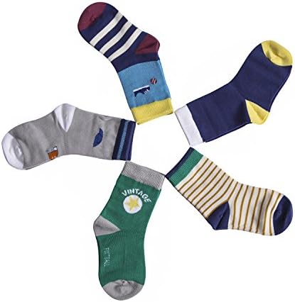 Vera Nuka Kids Boys' 5-Pack Cotton Crew Socks (2T-4T/16-18cm, 1670)