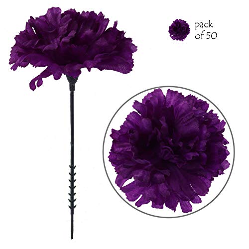 Larksilk Purple Silk Carnation Picks, Artificial Flowers for Weddings, Decorations, DIY Decor, 50 Count Bulk, 3.5" Carnation Heads with 5" Stems - Thumbnail 2