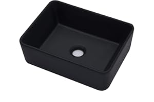 Kichae 16"x12" Vessel Sink Rectangle - Modern Above Matte Black Porcelain Ceramic Bathroom Vessel Vanity Sink Bowl Art Basin
