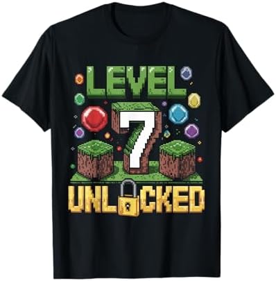 Amazon.com: Level 7 Unlocked T-Shirt 7th Birthday Party Gamer T