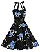DRESSTELLS Vintage 1950s Rockabilly Polka Dots Audrey Dress Retro Cocktail Dress Blue Flower 3XL