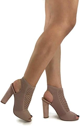 Women's Stretch Sweater Ankle Bootie With Peep Toe Block High Heel, Blush Mauve, 10