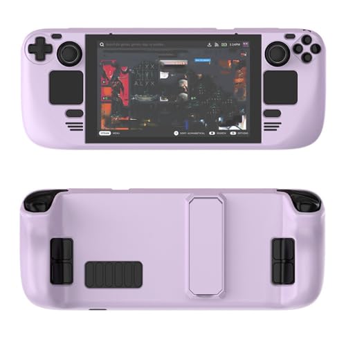 Colorful Protective Case Suitable for Steam Deck PC Material Full Cover Protective Case with Stand Skin-Friendly Feel Game Console Accessories (Light Purple)