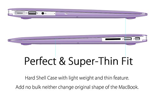 UESWILL 3in1 Glossy Crystal Clear See Through Hard Shell Case Cover for MacBook Air 13" (Model: A1466/A1369) + Keyboard Cover and Screen Protector + Microfibre Cleaning Cloth, Purple