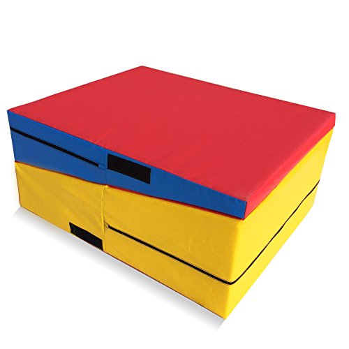 gymmatsdirect Folding Gymnastics Incline Mat Large Cheese Wedge Ramp Skill Shape Triangle Tumbling Mats 60"x30"x15", Red/Blue/Yellow - Thumbnail 4