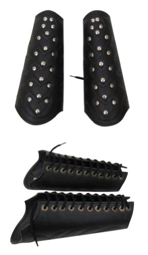 Armor Venue - Brass Studded Faux Leather Arm Guards - Black - One Size