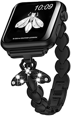 SaNgaiMEi Strap Compatible Apple Watch Ultra Band 49mm 45mm 44mm 42mm 41mm 40mm 38mm Women Bee Iwatch Band Stainless Steel Wristband for Apple Watch Series 9/8/7/6/5//4/3/2/1/SE