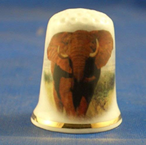 Porcelain China Collectable Thimble -- African Elephant with Free Gift Box