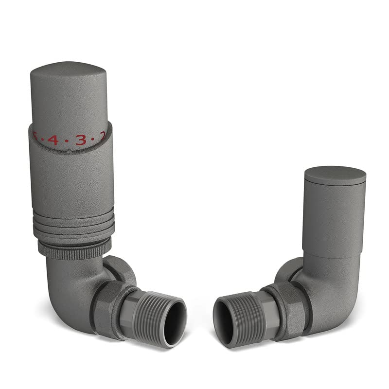 UK Radiators Natural Pewter Thermostatic Radiator Valve 15mm Corner Lockshield Valve in Natural Pewter Color and Matt Finish - Classy and Modern Design 1/2" x 15mm Corner Radiator Valve