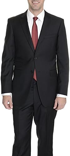 Emigre Slim Fit Solid Black Two Button Wool Suit With Ticket Pocket-40L
