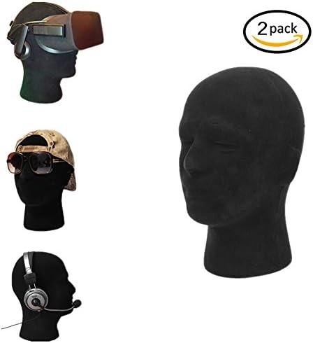 2 Pcs Head Display Black Flocking Male Wigs Mannequin Stand Model HTC Vive VR Headsets Mount Styrofoam Foam