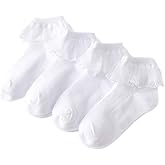 Looching 4 Pairs Toddler Baby Girls Lace Princess Socks Cotton Ruffled Solid Ankle Socks