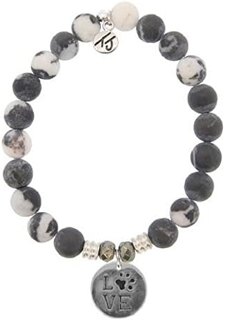 Zebra Quartz Beaded Bracelet with Dog Paw Love Charm