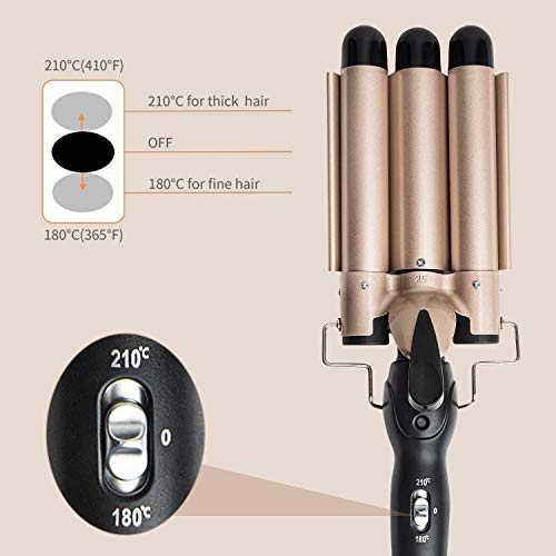 3 Barrel Curling Iron, Waver Curling Iron Adjustable 25mm Hair Waver Curling Iron for Long or Short Hair Heat Up Quickly Last Long Waver Iron Wand for Women