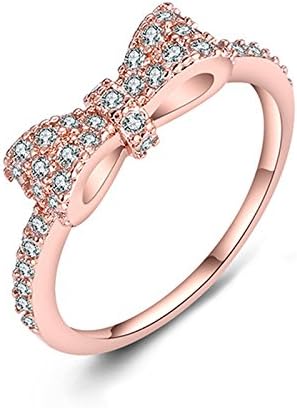 Eamaott Rose Gold Plated Bow Knot Rhinestones Alloy Ring Fashion Design Engagement Wedding Rings for Girls Women Size 8