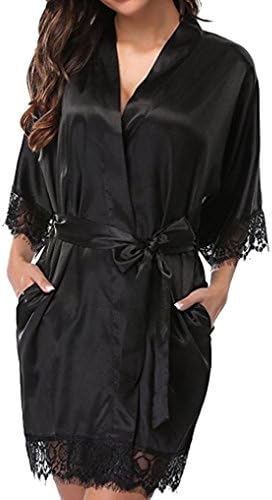 YKA Women's Lady Sexy Lace Sleepwear Satin Nightwear Lingerie Pajamas Suit