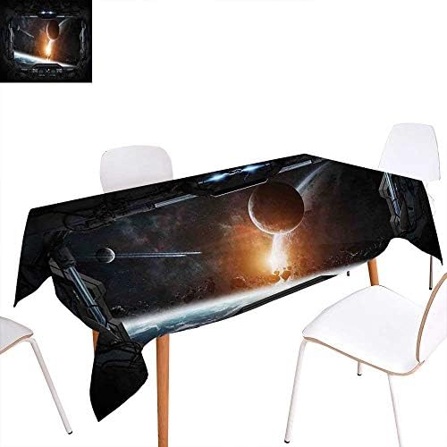 familytaste Outer Space Customized Tablecloth Scenery of Planets from The Window of a Shuttle Bodies Astronaut Space Station Stain Resistant Wrinkle Tablecloth 54"x90" Gray Orange