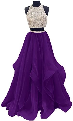 Dressytailor Two Piece Floor Length Organza Prom Dress Beaded Evening Gown