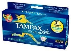 Tampax Pearl Active Regular Absorbency Unscented Tampons (Six Three-Pack Boxes)
