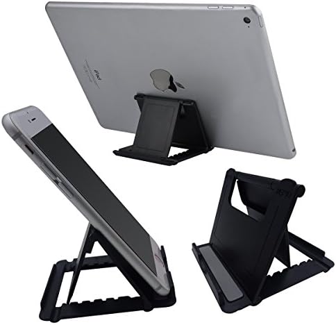 Small Cell Phone Stand Universal Plastic Desktop Flexible Tablet Desk Holder Adjustable Tablet Stand Foldable (Black)