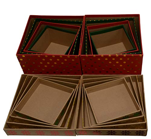 Wrap N Roll Christmas Nested Gift Box Set of 8 Square Boxes in Assorted Colors with Lids, Hot Stamp for Gift Giving On Holiday and Party Favors