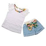 Amoin Girls T-shirt Bow-knot Shorts Pants Ruffled Sleeves Outfits Sets 1-6y