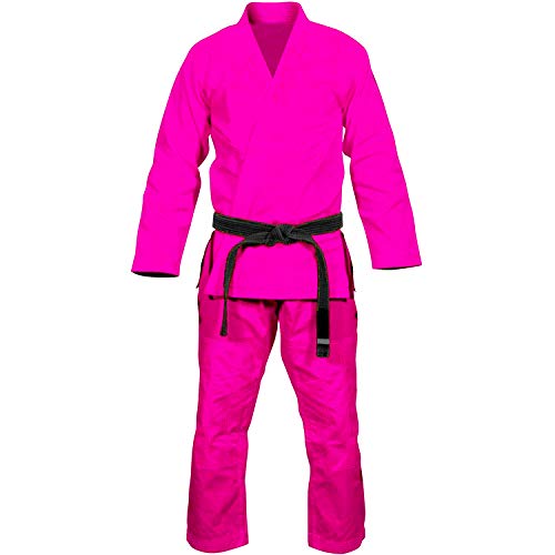 Max5 Full Blank Brazilian Jiu Jitsu Gi MMA Martial Arts Uniform BJJ Gi Grappling Kimono (Pink/White, A1)