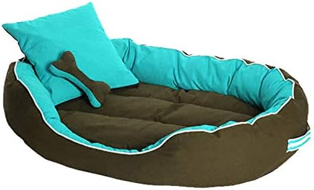 PETSHUB Elite Dog Bed & Cat Bed Ultra Soft Sky Blue & Black Reversible with 2 Extra Pillows (Export Quality)-XXXL