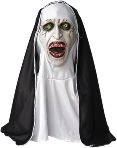 Máscara De Monja De Látex Para Halloween: Capucha Y Pañuelo Incluidos, Tamaño Estándar Para Adultos, Aspecto Terrorífico