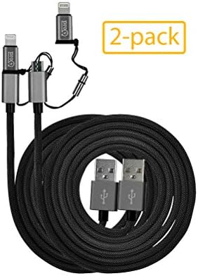 Pro Ohm SureLink Tangle-Free 6ft Lightning and MicroUSB 2-in-1 Cable (Apple MFi Certified) 2-PACK (Graphite)