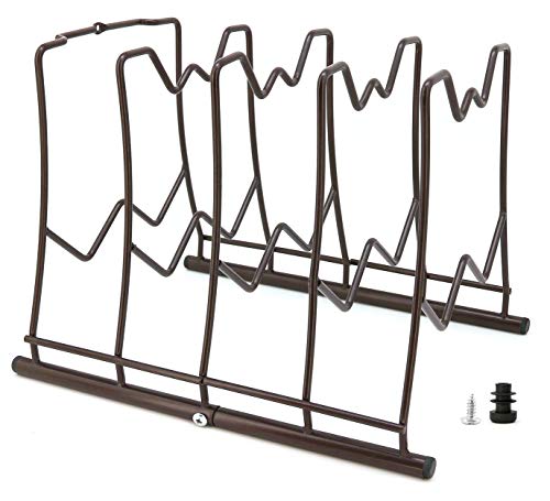 Kitchen Cabinet Cookware Organizer Rack Lid Hodlder for Pans, Pots, Lids and Cast Iron,Vertical or Horizontal Placement, Bronze(Assembly Required)