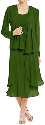 Womens Lace Mother of the Bride Dress Formal Gowns with Jacket Olive US18W