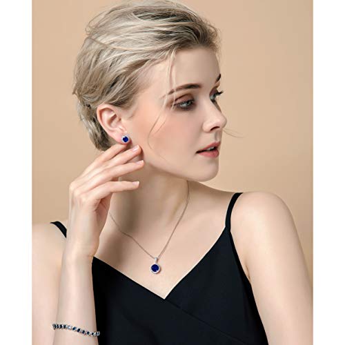 AMYJANE Jewelry Set for Women Blue - Silver Round Cut Crystal Navy Blue Sapphire Rhinestone Necklace Earrings Set September Birthstone Jewelry Pop Style for Girls Party Prom Birthday Gift - Thumbnail 2