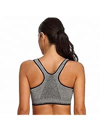 Nine Bull Sujetador deportivo con cremallera frontal y espalda cruzada de alto impacto para entrenamiento, sostén de yoga con almohadillas extraíbles