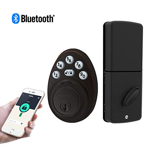 Signstek Bluetooth Electronic Keypad Deadbolt with LED Backlit, Single Cylinder Deadbolt, APP/Push-Button/Pass Code/Key Accessible, Waterproof, Back-lit Keypad Lock, Oil Rubbed Bronze