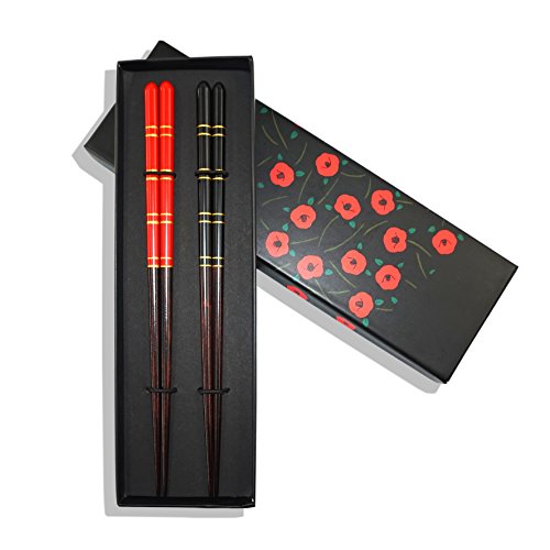 Top Grade Japanese Natural Wood Chopsticks, Reusable Classic Style, Dishwasher Safe, 2 Pairs Set with Case Value Gift - Thumbnail 5