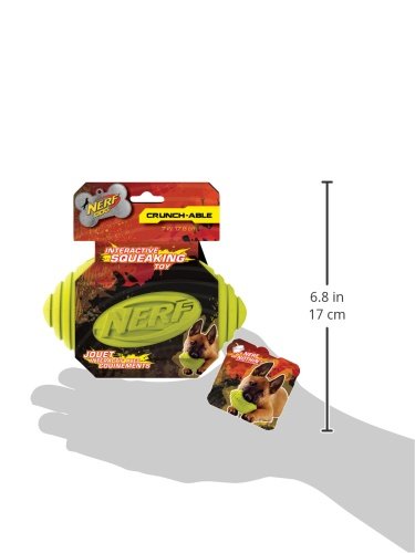 Nerf Dog Squeak Ridged Rubber Football Dog Toy, Medium/Large, Green 7 inches