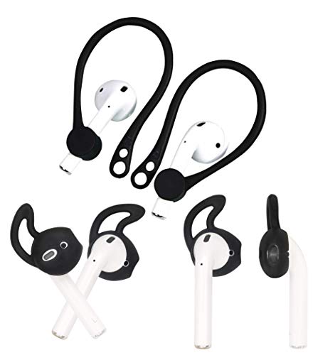ALXCD Ear Hook Ear Tips for Airpod, 1 Pair Over-Ear Soft TPU Ear Hook & 2 Pairs in-Ear Silicone Ear Tips [Anti Slip][Anti Lost], Fit for Airpod Headphone [Black](1+2S)