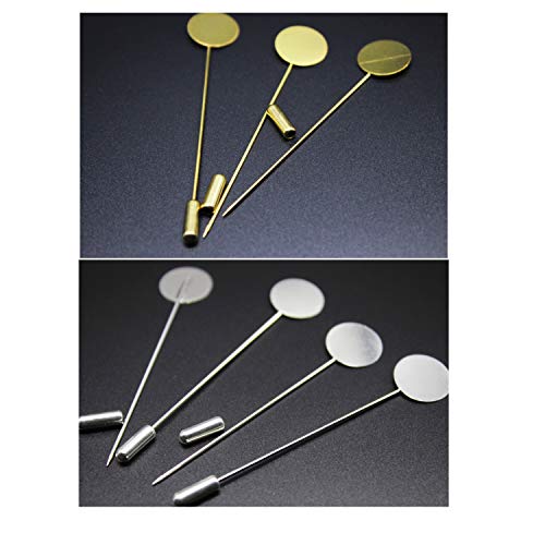 HUIHUIBAO 20 Pieces Round Tray Lapel Pin Stick, Stainless Steel Safety Blank Brooch Pin for Men Women Suit Tie Hat Scarf Badge DIY Accessories, Gold and Silver - Thumbnail 2