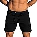 EVERWORTH Men's Solid Gym Workout Shorts Bodybuilding Running Fitted Training Jogging Short Pants with Zipper Pocket Black L