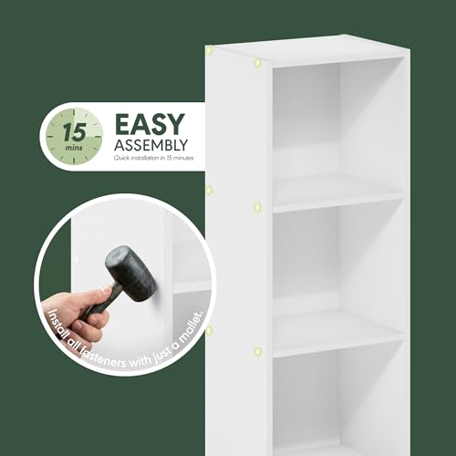 Furinno Pasir Open Bookcase 3 Tier Tool-Free Bookcase, White
