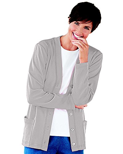 Women's Classic Button-Front Knit Cardigan - Sweater Long Sleeves Patch Pockets, UPF 50+ Skin Protection